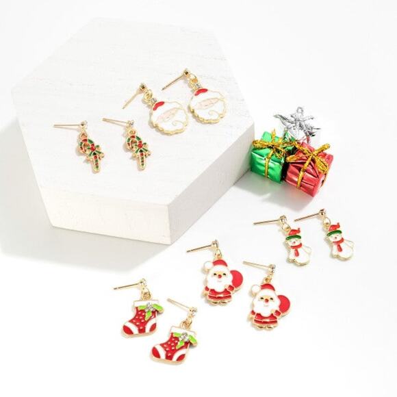 Dainty Enamel Snowman Drop Earrings Featuring Crystal Accents - Picture 2 of 2